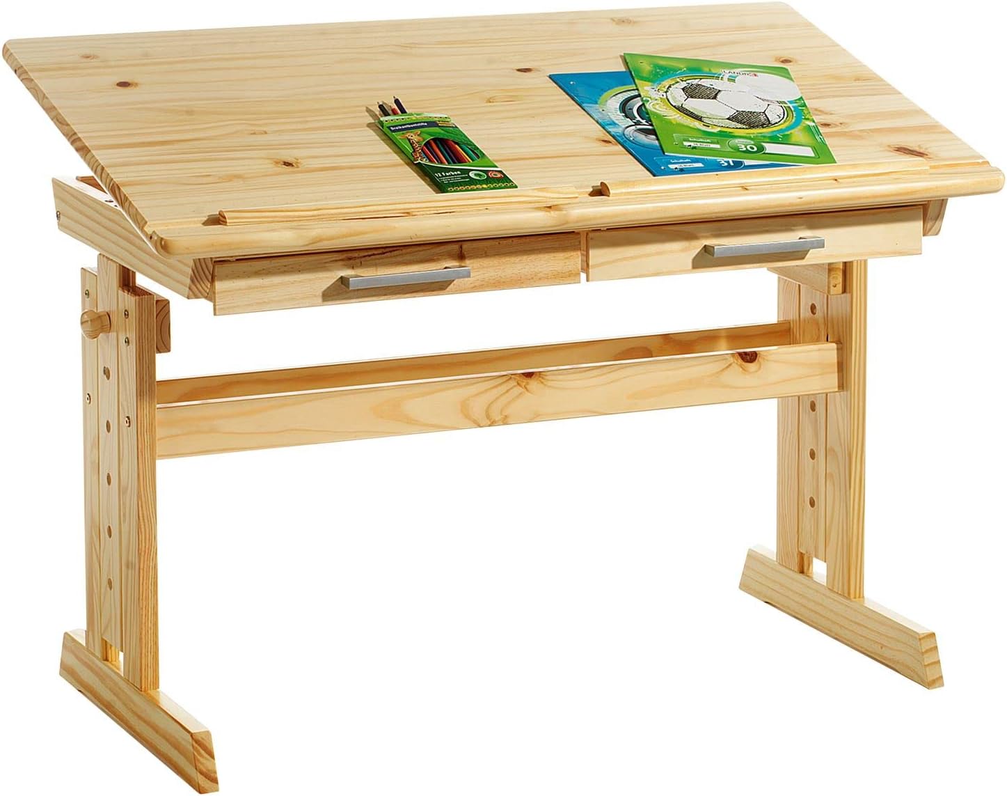 IDIMEX Kinderschreibtisch Olivia aus Kiefer in Natur, schöner Schülerschreibtisch neigungs- und höhenverstellbar, praktischer Jugendschreibtisch mit Schubladen