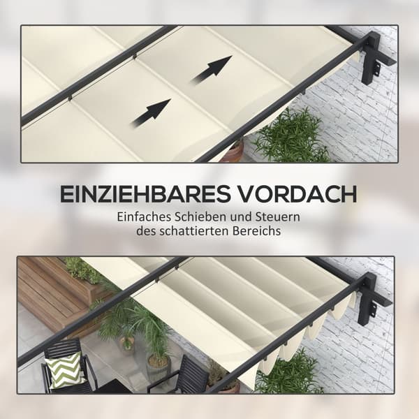 Gazebo Ca 3 X 3 M Pergola Vindtett Uteplasstak, Veggmontert Uteplass, Justerbart Tak, For Hage, Uteplass, Krem.