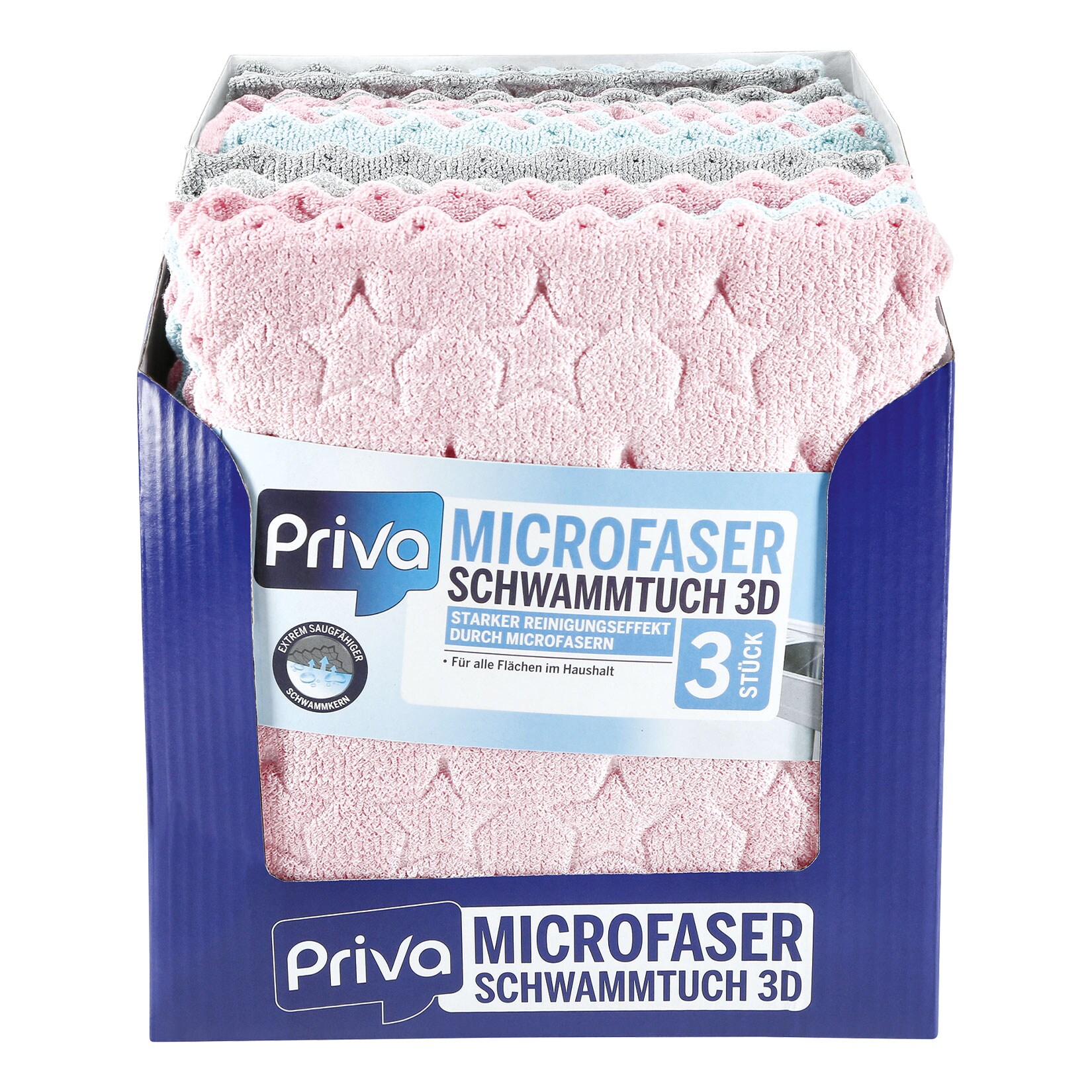 Priva 3D Schwammtuch 3 Stück, 13er Pack