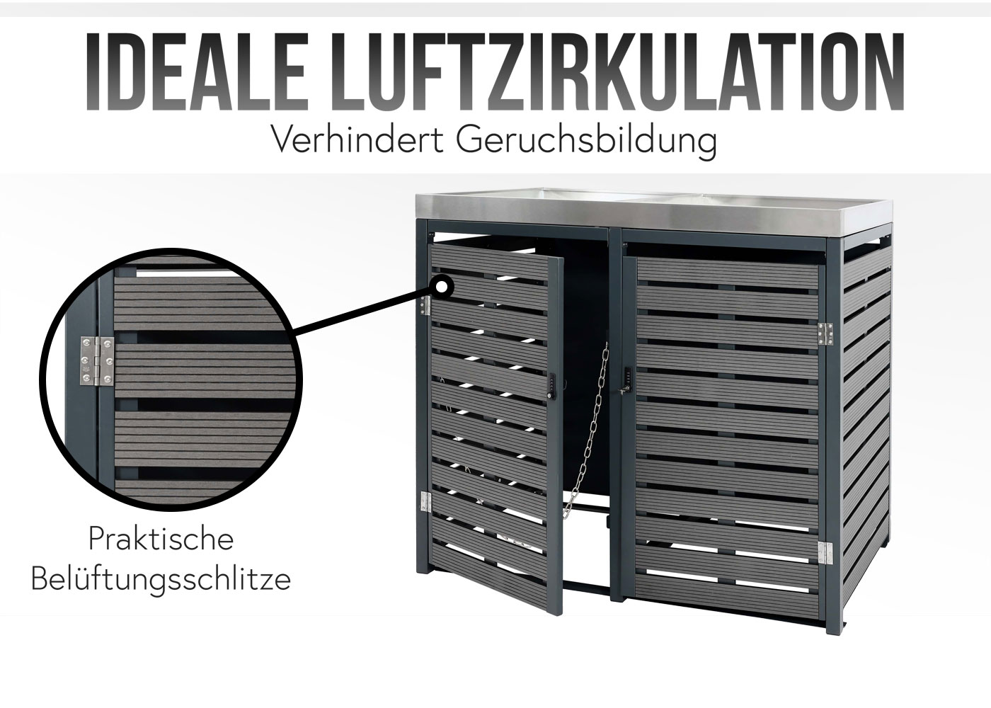 2er Mülltonnenverkleidung MCW-K14, Mülltonnenbox mit Pflanzkasten, 124x134x84cm WPC Edelstahl 79kg ~ anthrazit