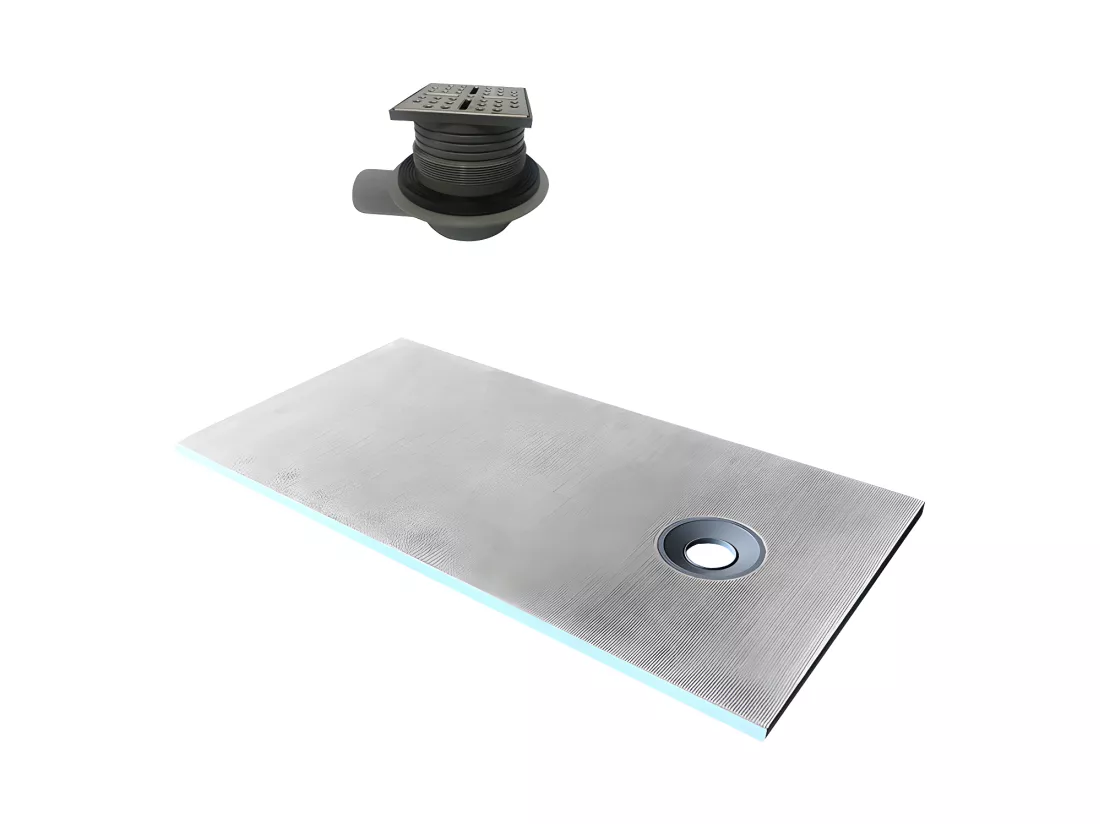 Receveur à carreler en polystyrène extrudé re-découplable avec siphon - 180 x 90 x 4 cm - DELOS