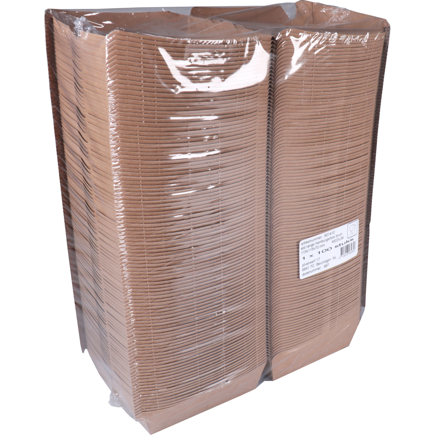 Bak, Karton, hamburgerbox, 115x115x70mm, bruin