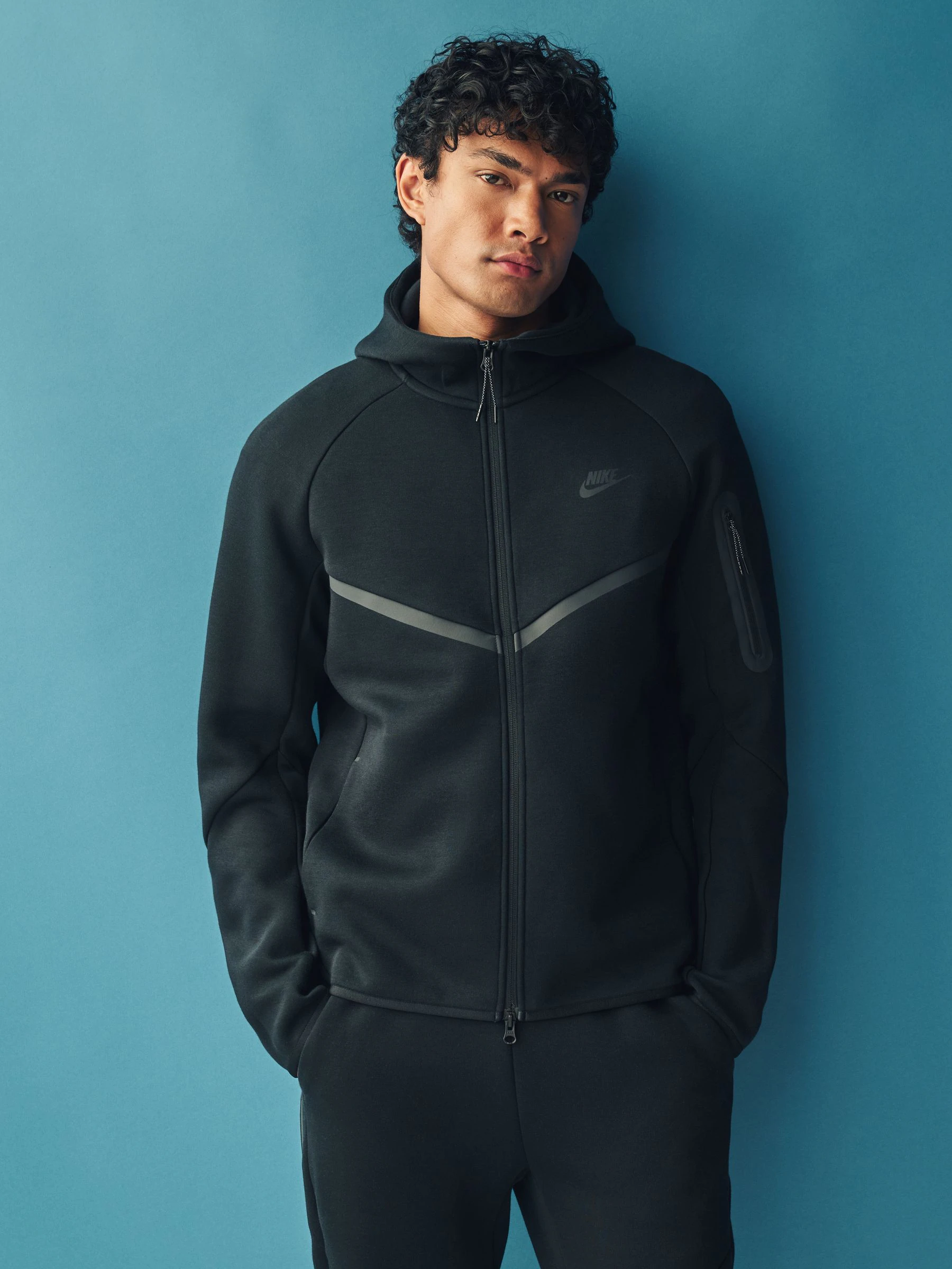 Zwart - Nike Tech Fleece Windrunner hoodie met doorlopende rits