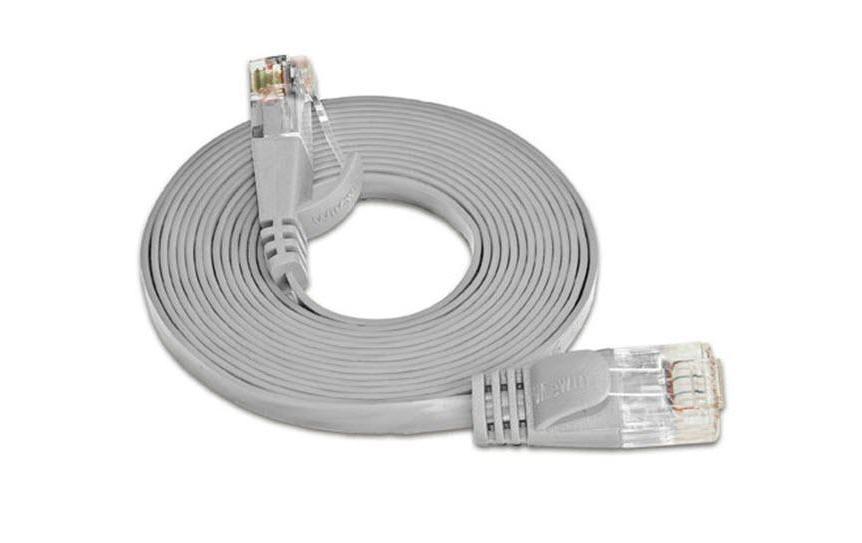 Slimpatchkabel RJ-45 - RJ-45, Cat 6, UTP, 0.1 m, GrauUnscreened/Unshielded Twisted-Pair-Kabel (UTP) mit Klinkenschutz