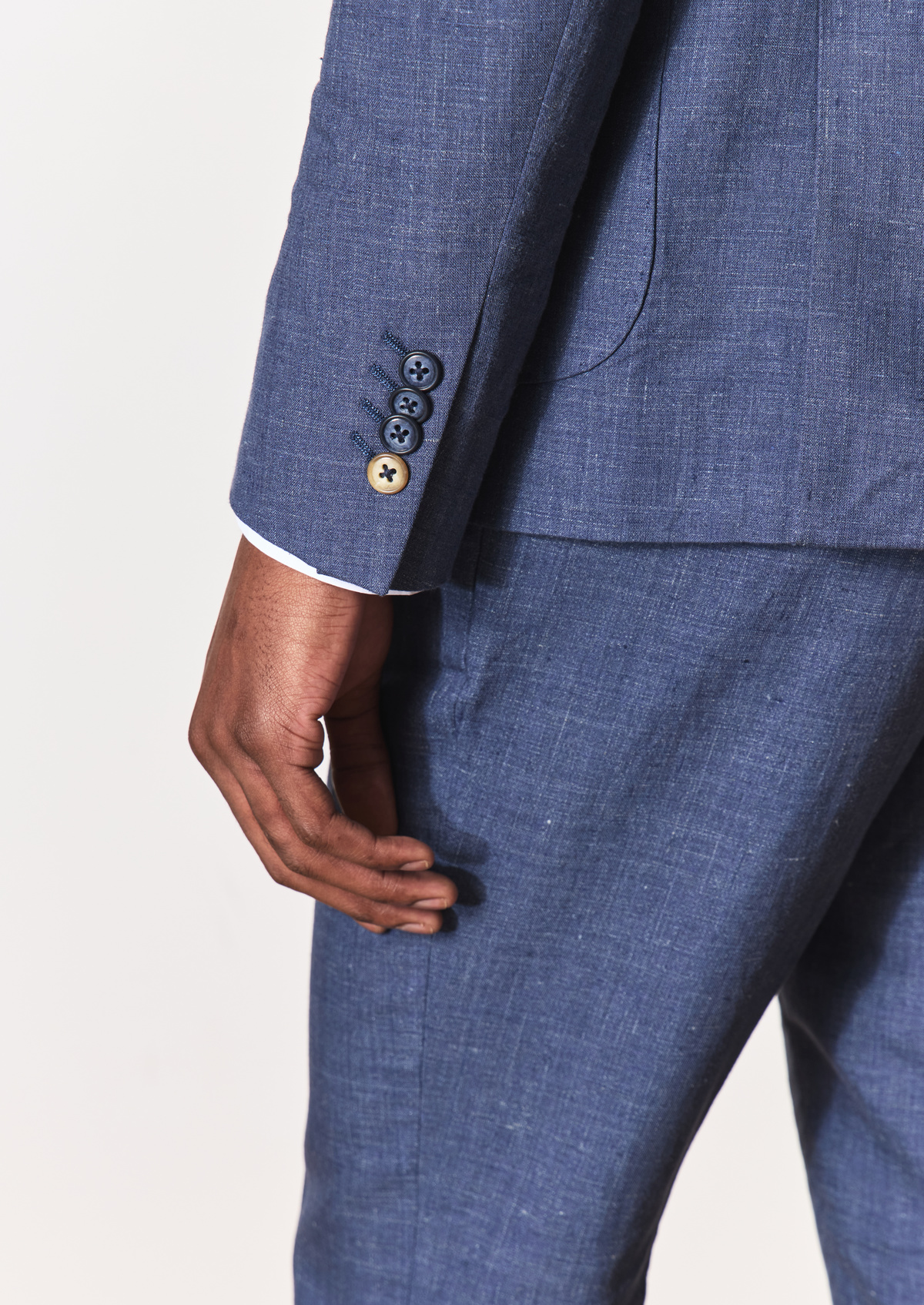Veste coordonnable Regular en lin et coton unis bleu indigo