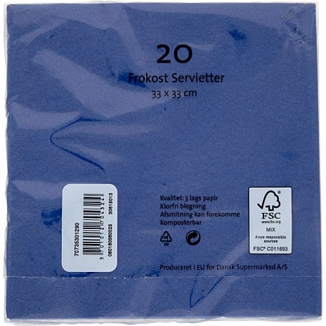 Windsor ensfarvede servietter 33x33 cm 20-pak - mørkeblå