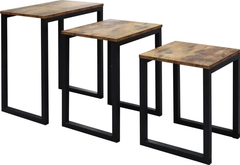Bijzettafel Set van 3 - Zwart-Bruin - Metaal en Hout