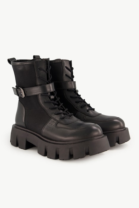 Lederboots, Zierschnalle, Nylon-Einsätze, Plateausohle, Weite H