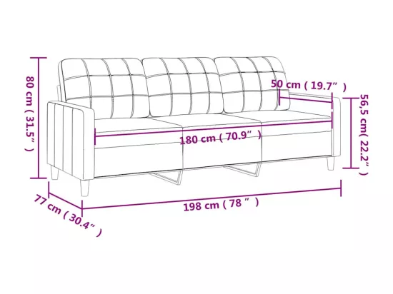 Canapé à 3 places Gris foncé 180 cm Tissu