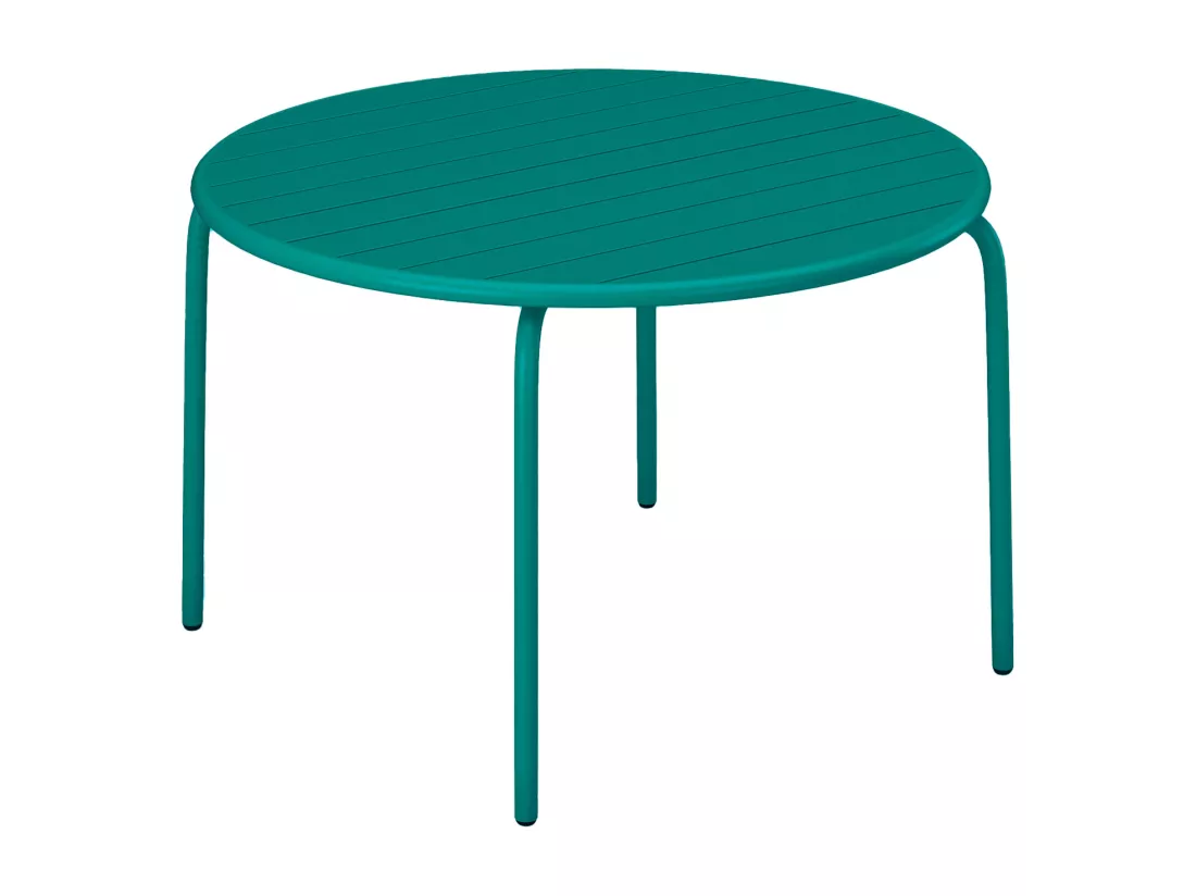 Salle à manger de jardin en métal - une table D.110 cm et 4 fauteuils empilables - Bleu canard - MIRMANDE de MYLIA