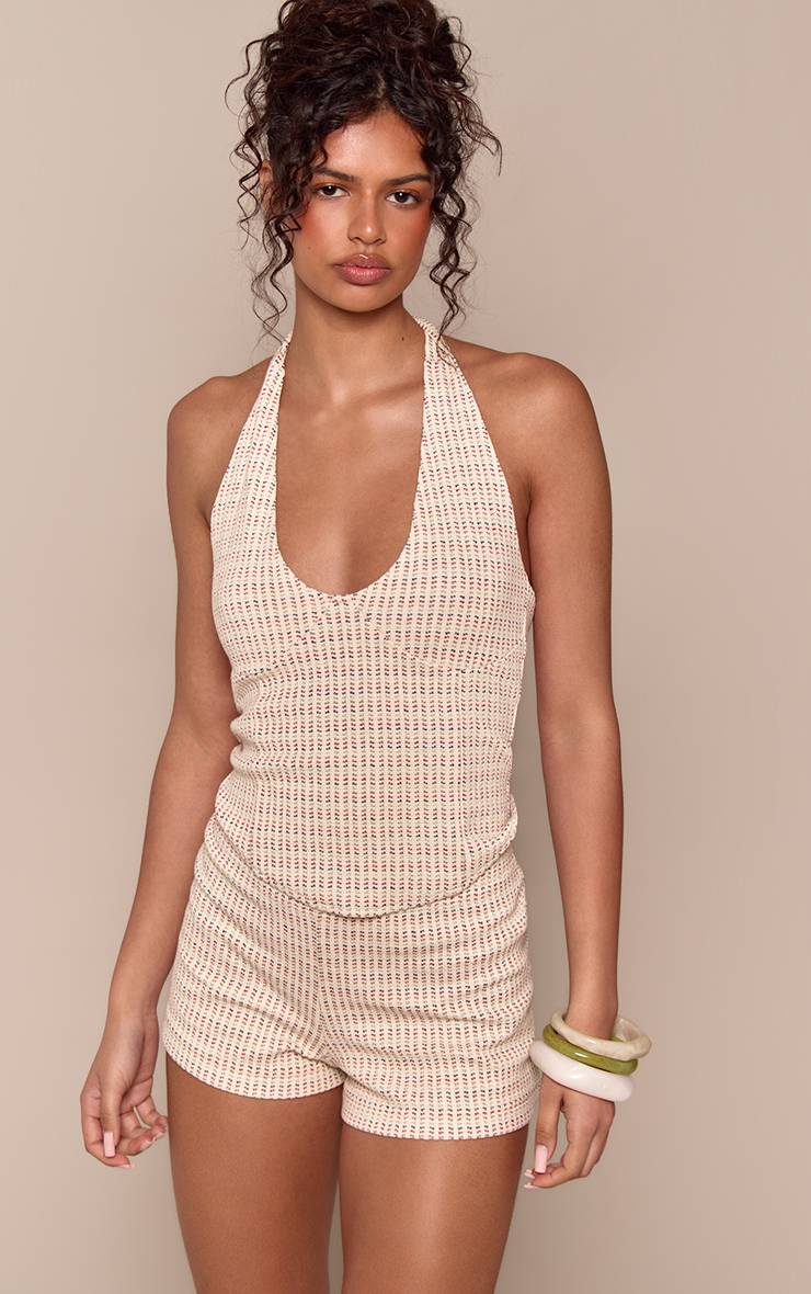 Rose Ensemble Haut Dos Nu En Tissu Multitexturé