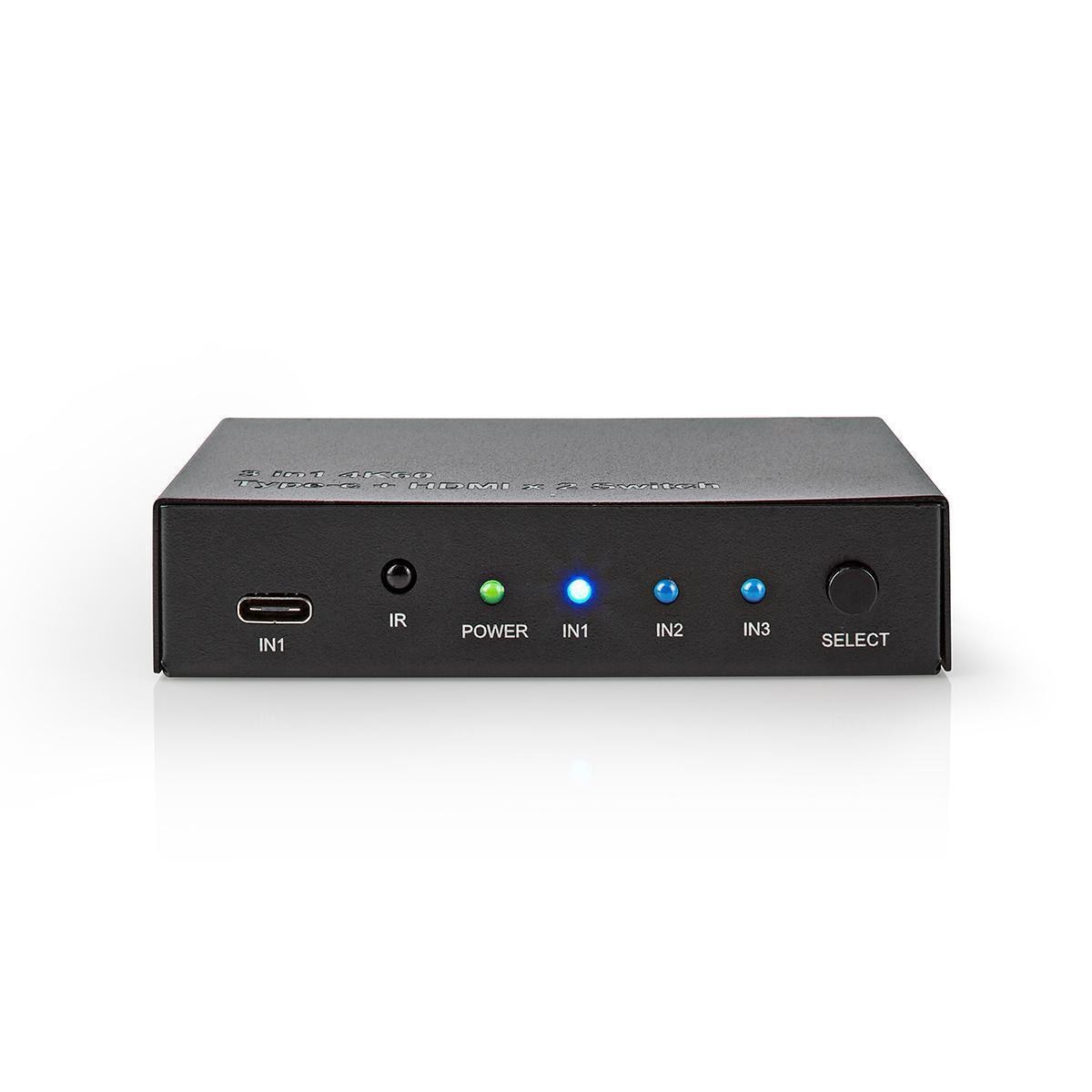 Nedis HDMI ™ Switch | 3-Port port(s) | 1x USB-C™ / 2x HDMI™ Inngang | 1x HDMI ™ -utgang | 4K@60Hz | 18.0 Gbps | Metall | Antrasitt