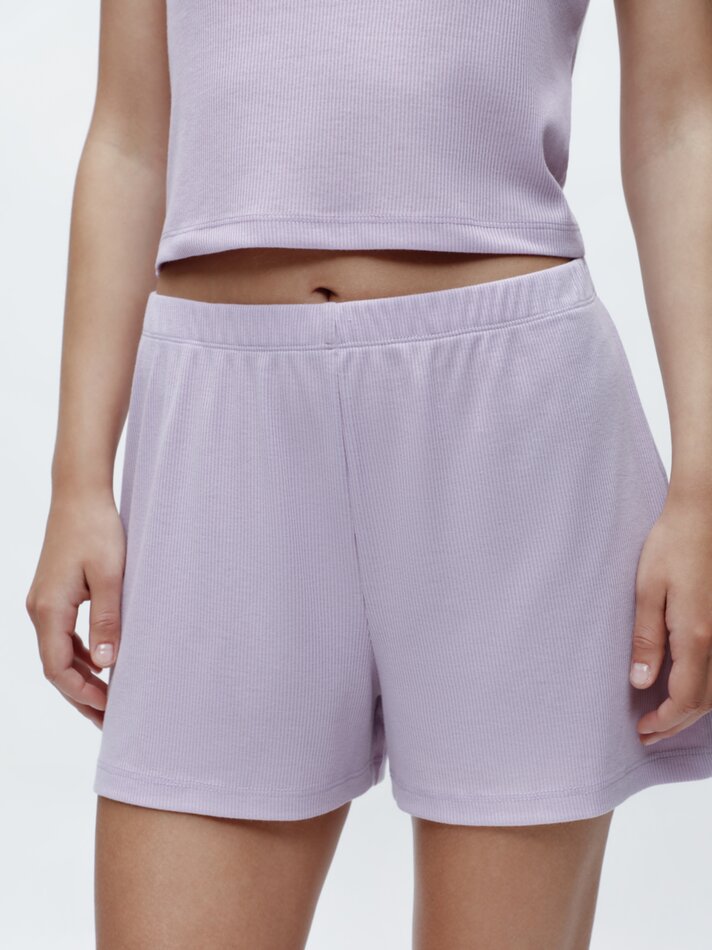 Shorts de pijama canelados - Lilás