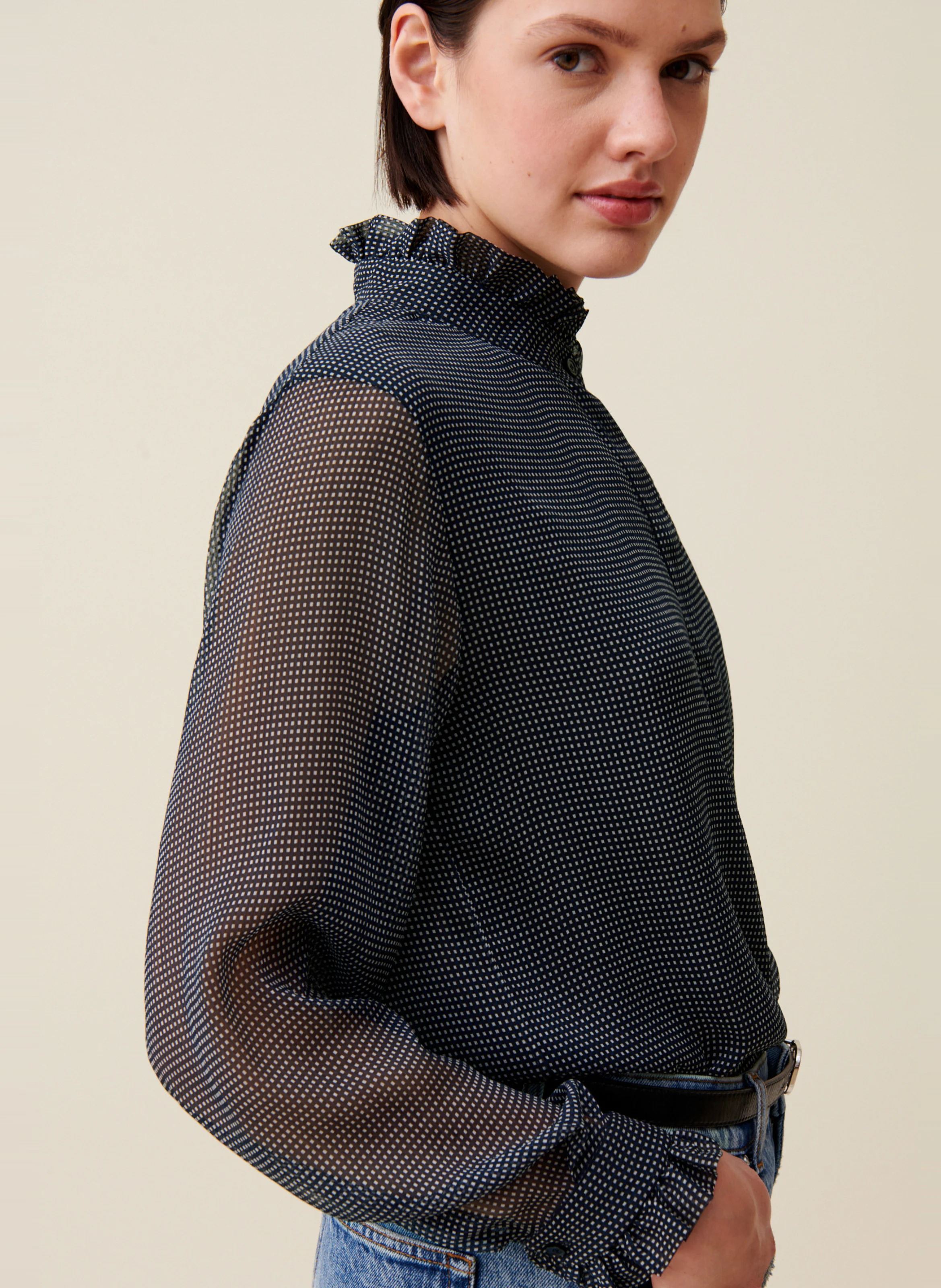 Chemise fluide à petits carreaux | Bleu