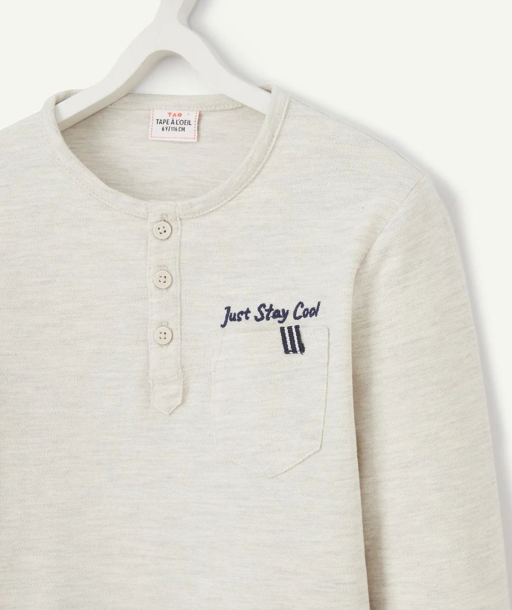 T-SHIRT GARÇON EN COTON GRIS CHINÉ AVEC COL MAO