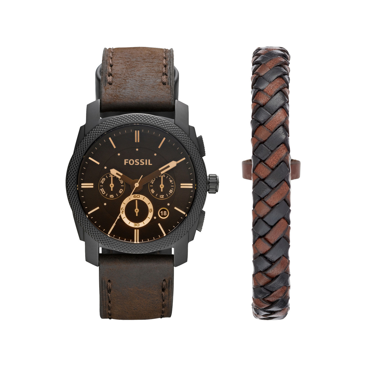 Coffret Montre Fossil homme acier cuir