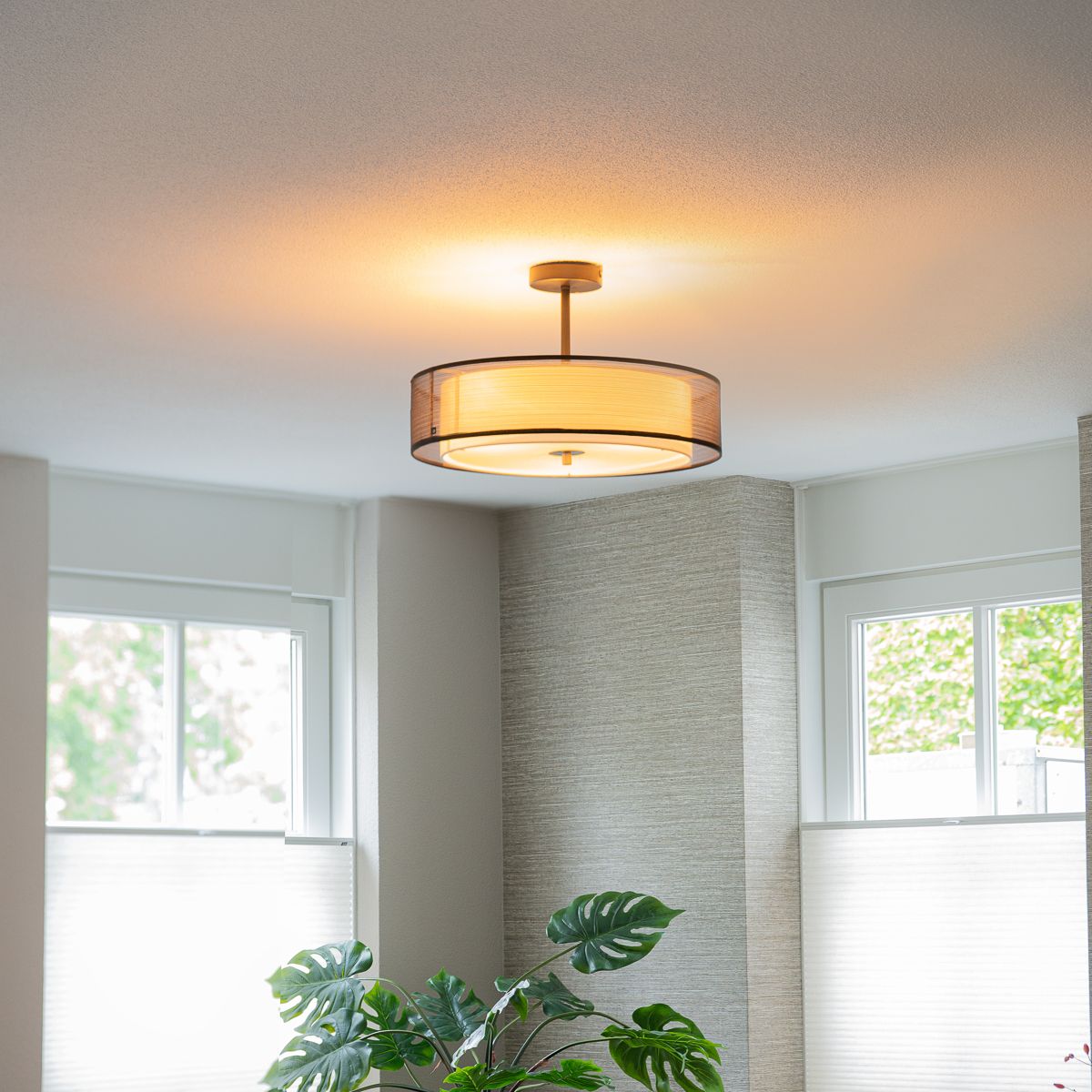Moderne plafondlamp zwart met wit 50 cm 3-lichts - Drum Duo