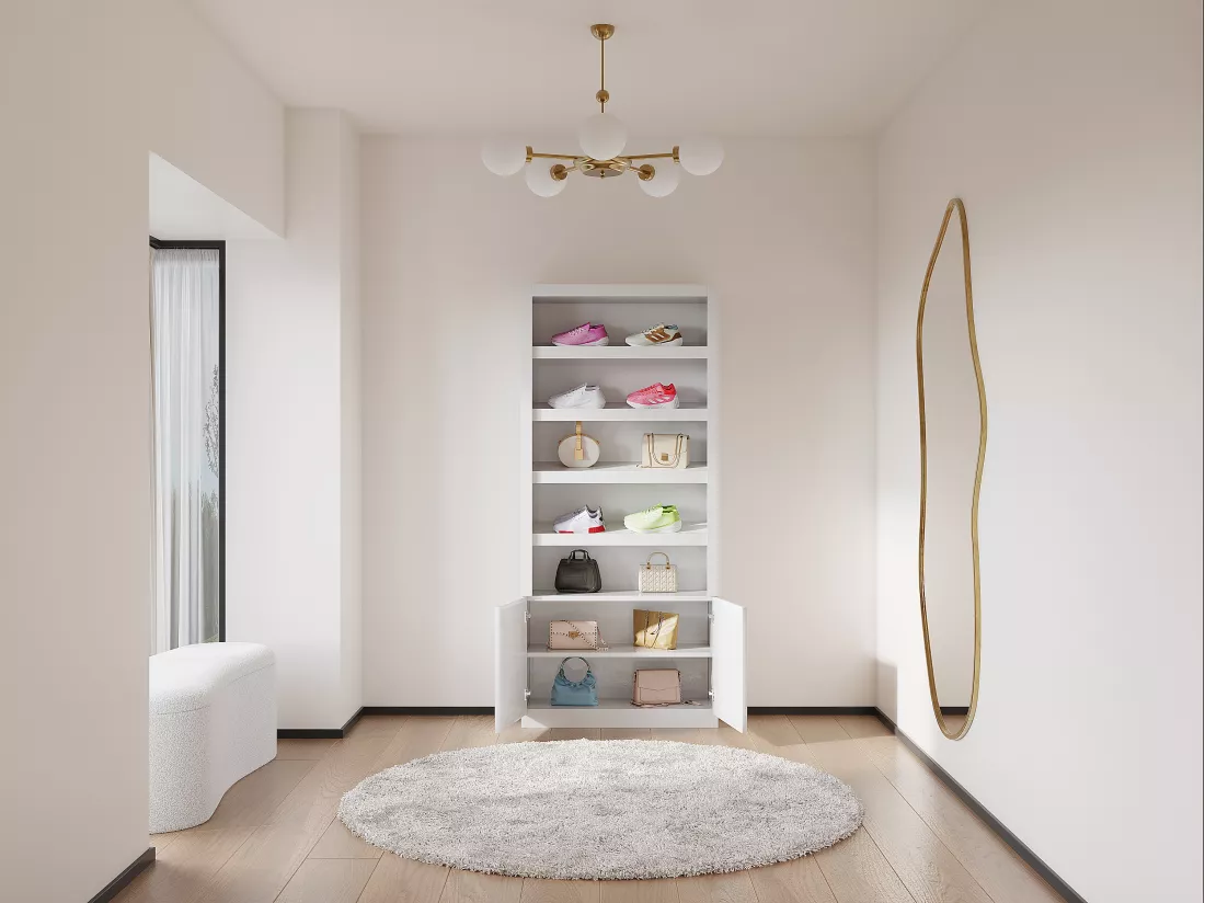 Meuble à chaussures 5 niches et 2 portes avec LEDs en MDF - Blanc - DOLMINA