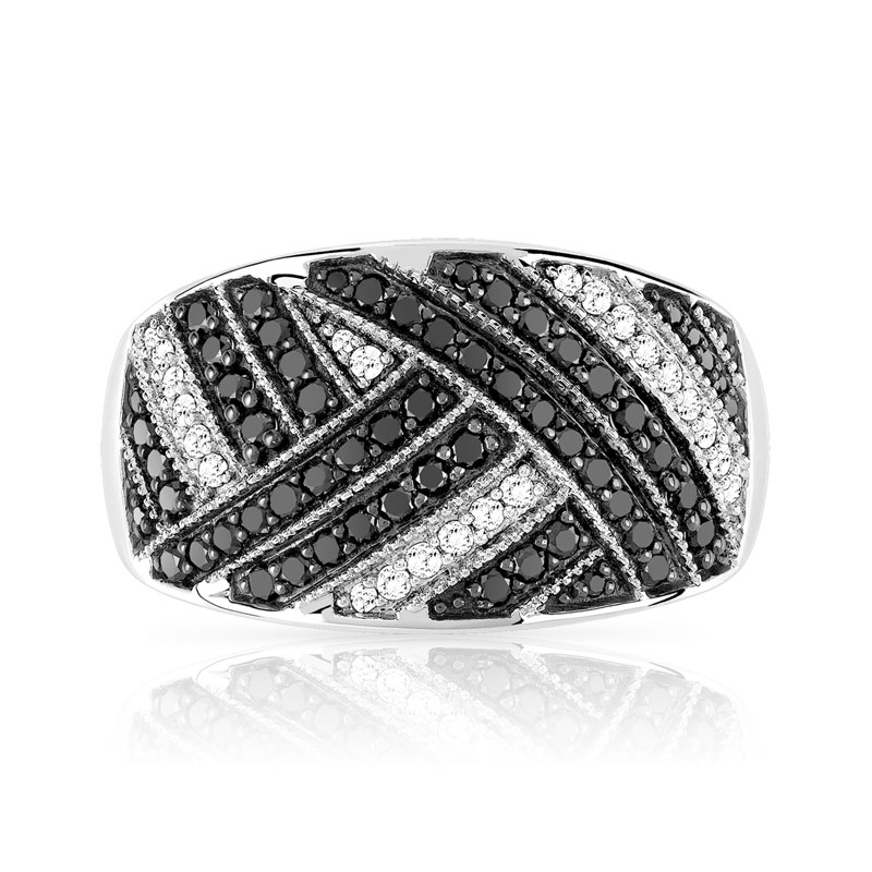 Bague or 750 blanc diamants blancs et noirs