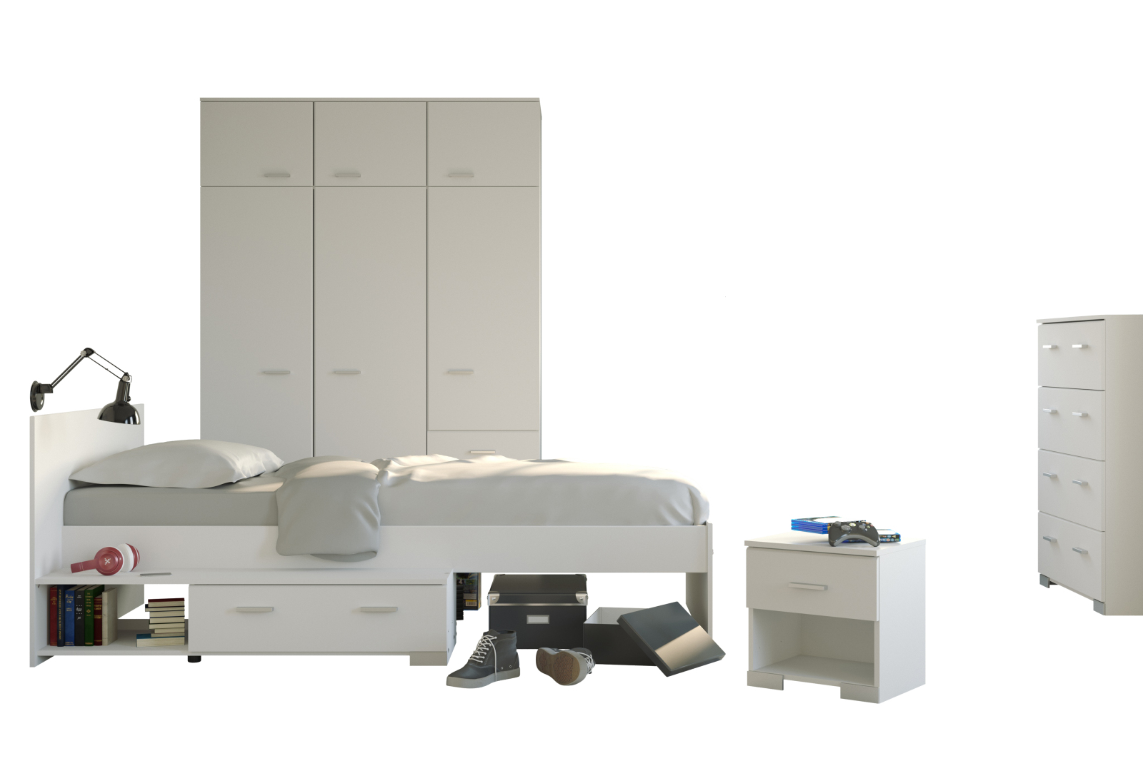 4-teiliges Kinderzimmer-Set GALAXY - weiß - 90x200 cm
