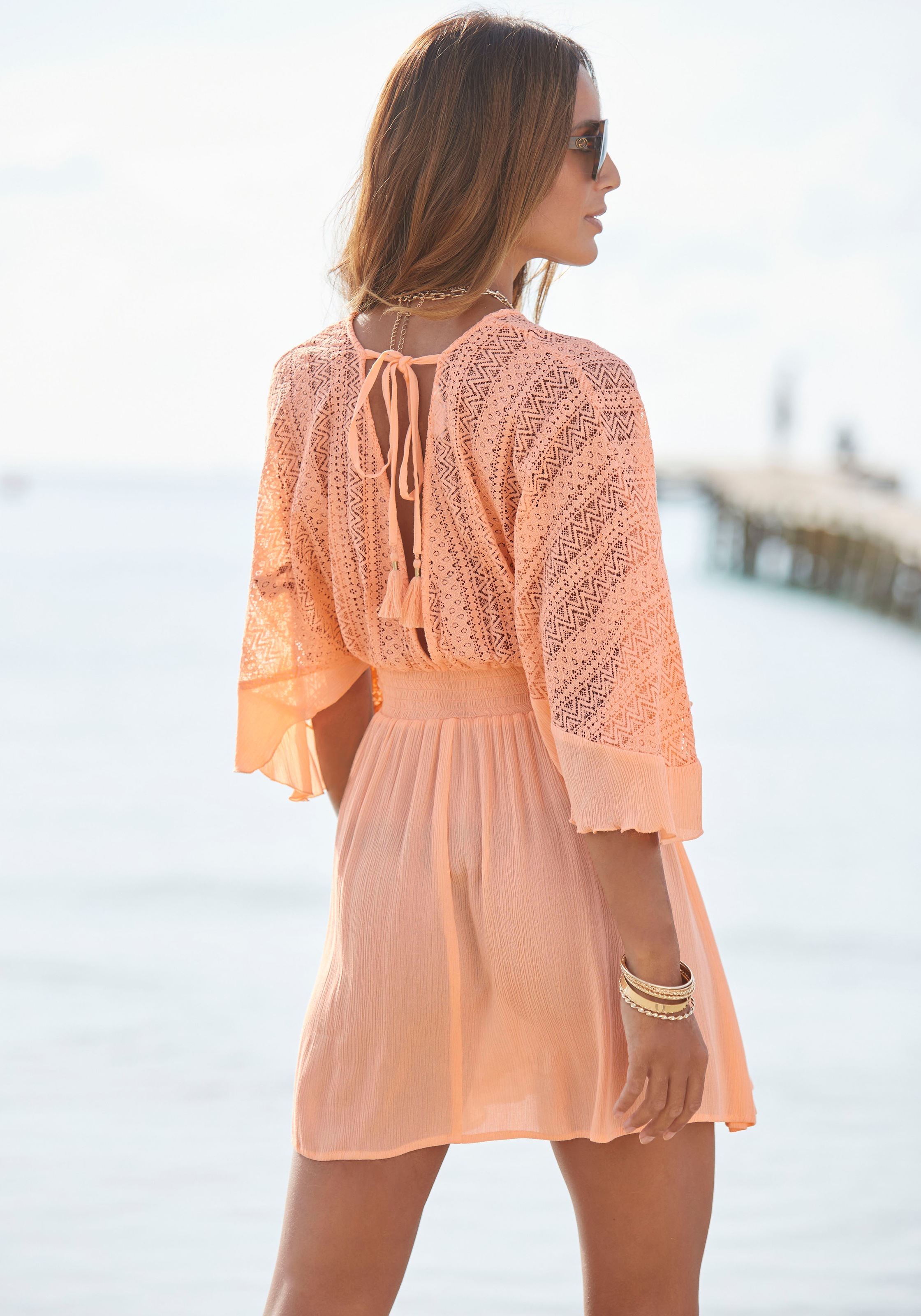LASCANA Tunikakleid mit weiten Ärmeln, aus Spitze, Blusenkleid, Strandmode