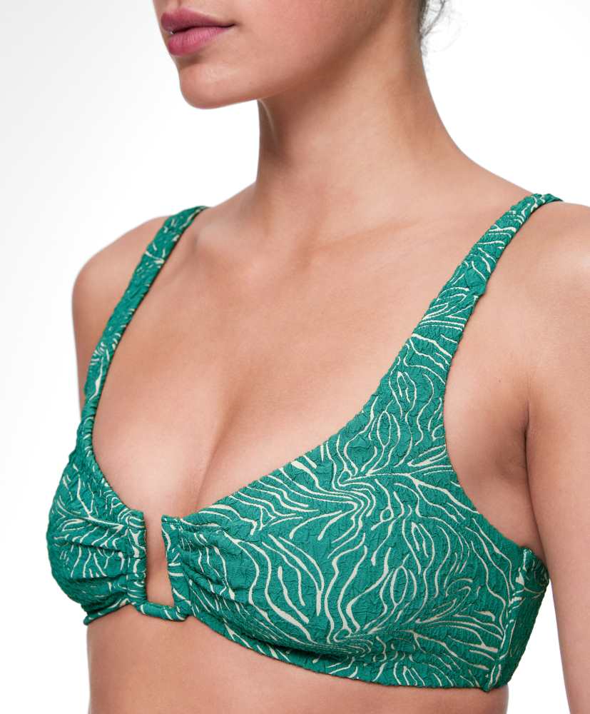 Biquíni com top frente única e decote em U em jacquard