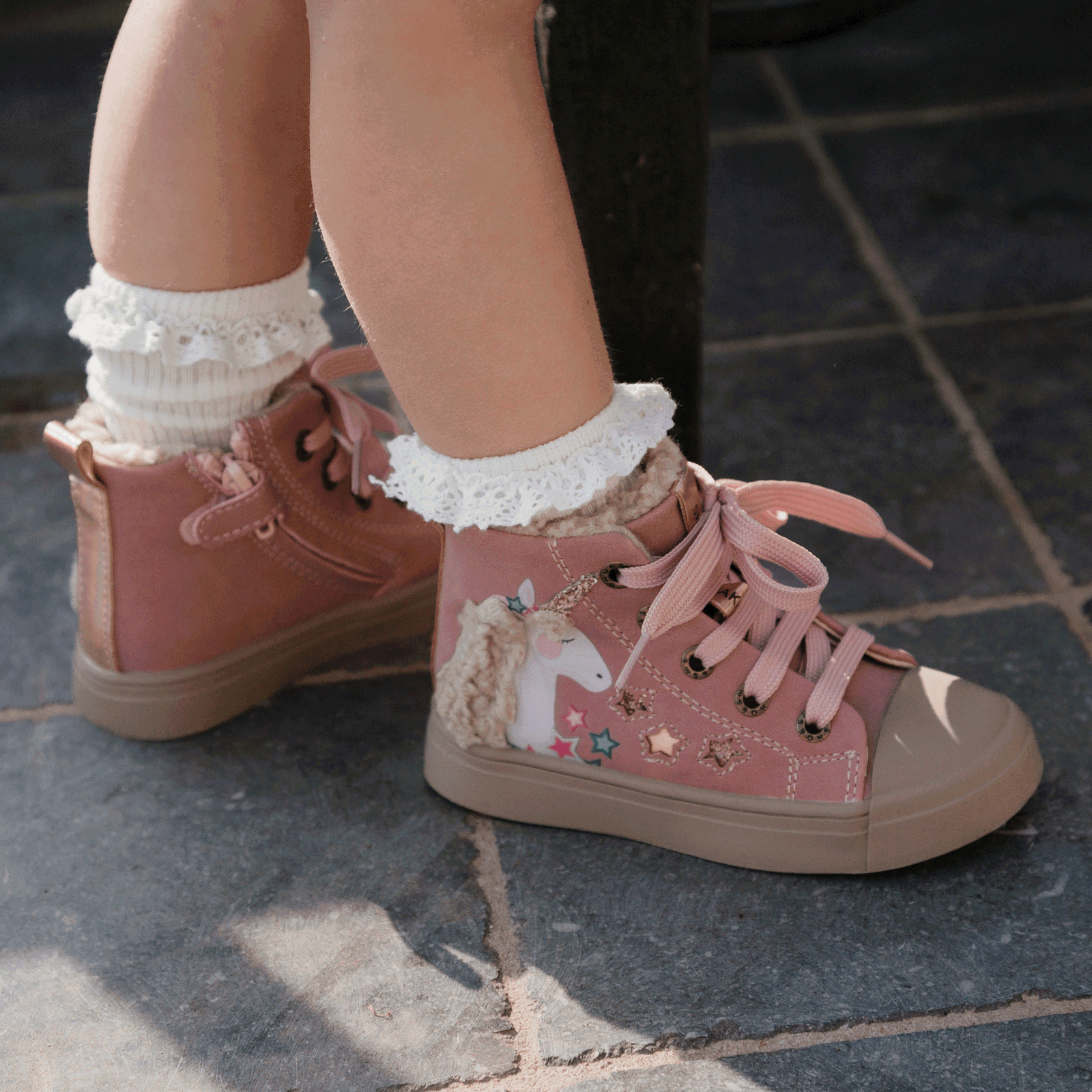 Shoesme roze veterboot met unicorn Microfiber leer | Meisjes schoenen
