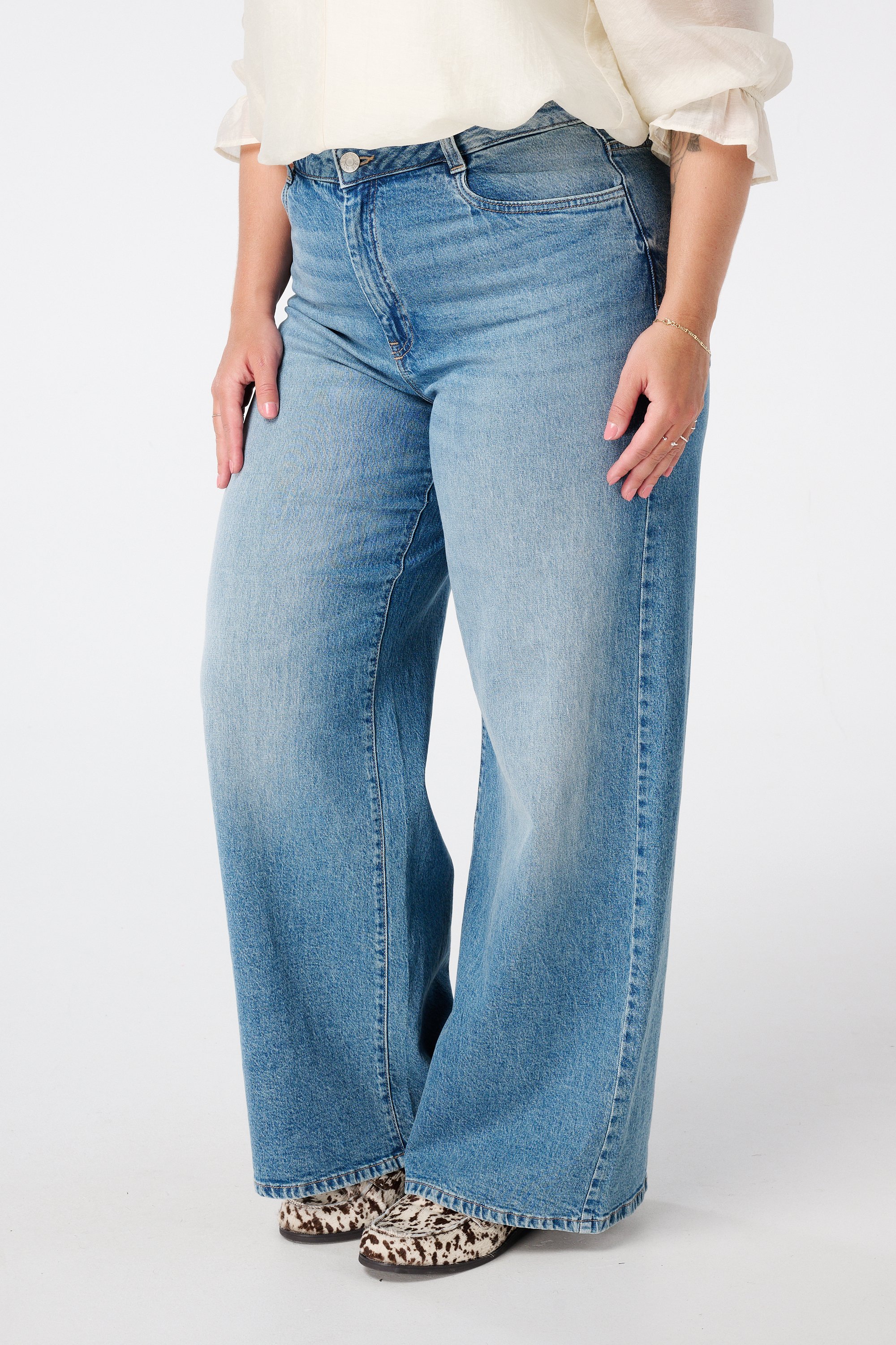 Wide leg jeans met hoge taille Stonewash Denim