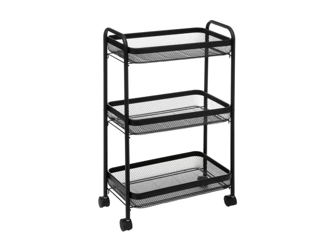 Desserte roulante en acier noir avec 3 paniers H 79.6 cm