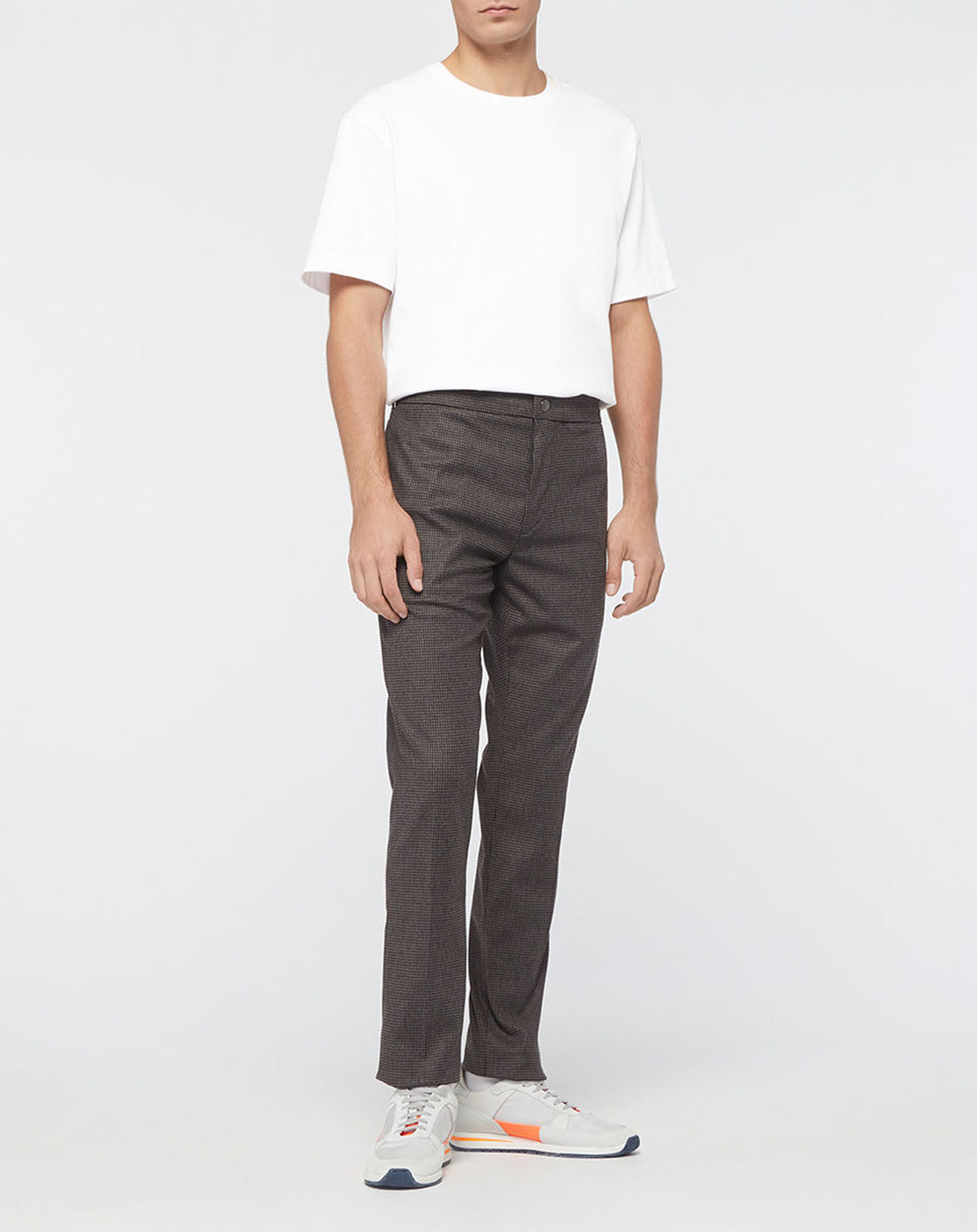 Replay Pantalon Chino en Flanelle Tailorded imprimé pied-de-poule marron
