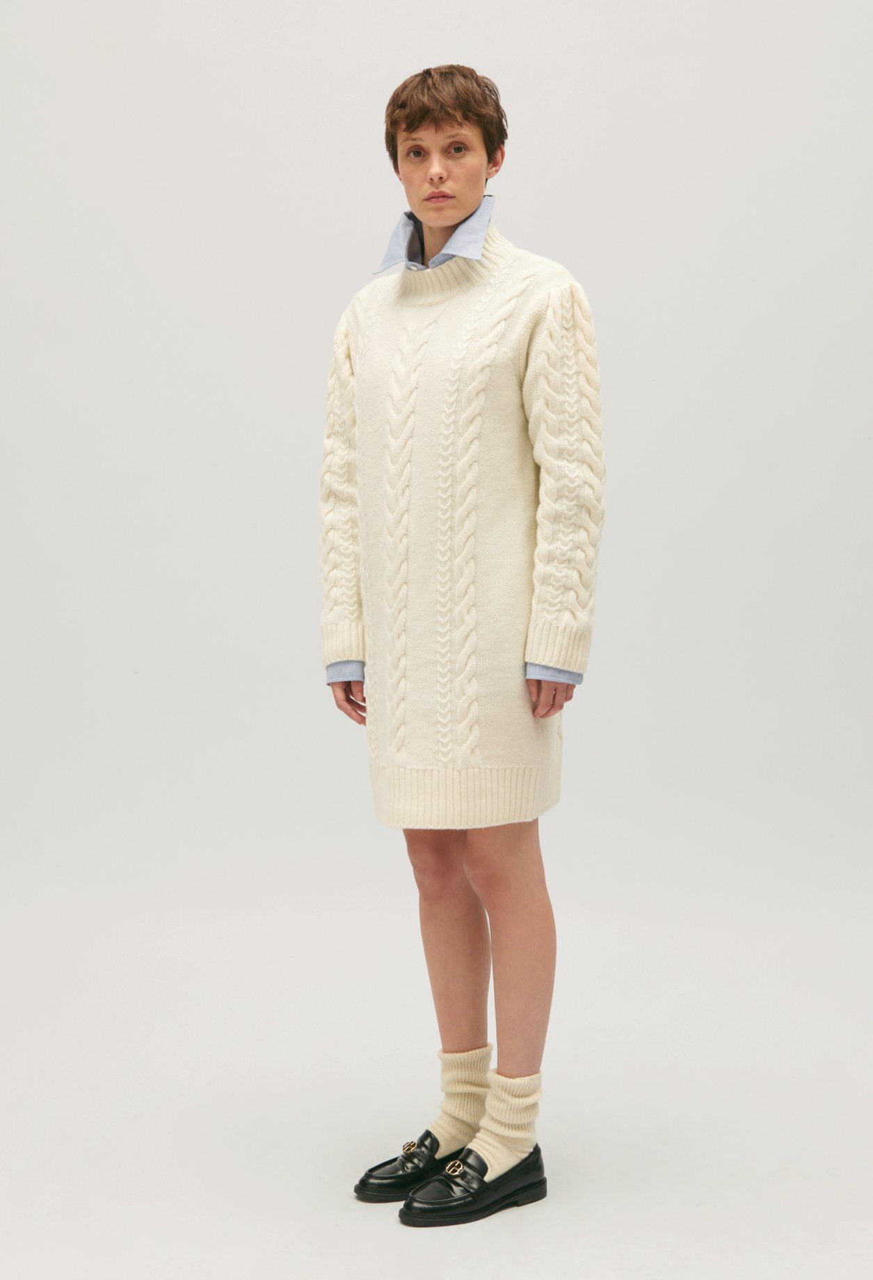 Robe pull courte maille ecru