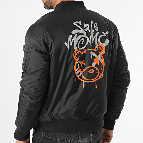 Veste Bomber Nounours Graffiti Head Noir Reflex Orange