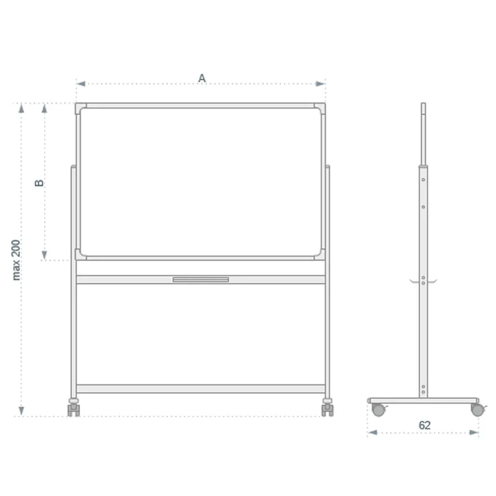 Whiteboard Mobil og vendbar 180x120 cm magnetisk med aluminiumsstel og ramme inkl. pennebakke