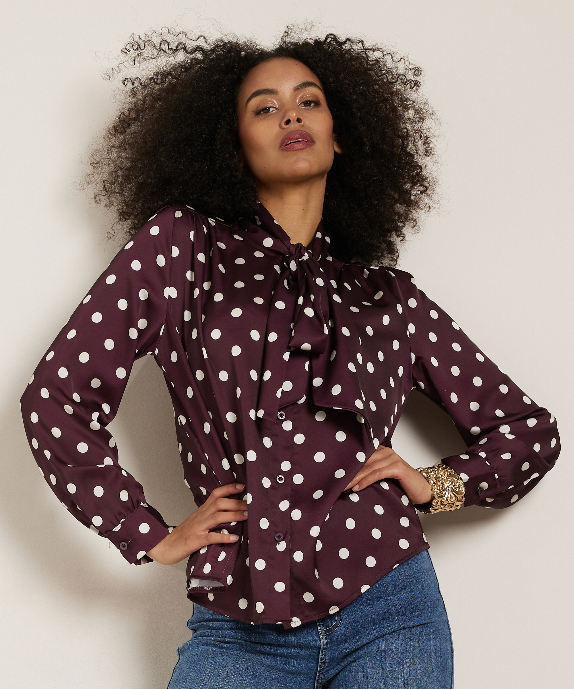 strik blouse met stippenprint