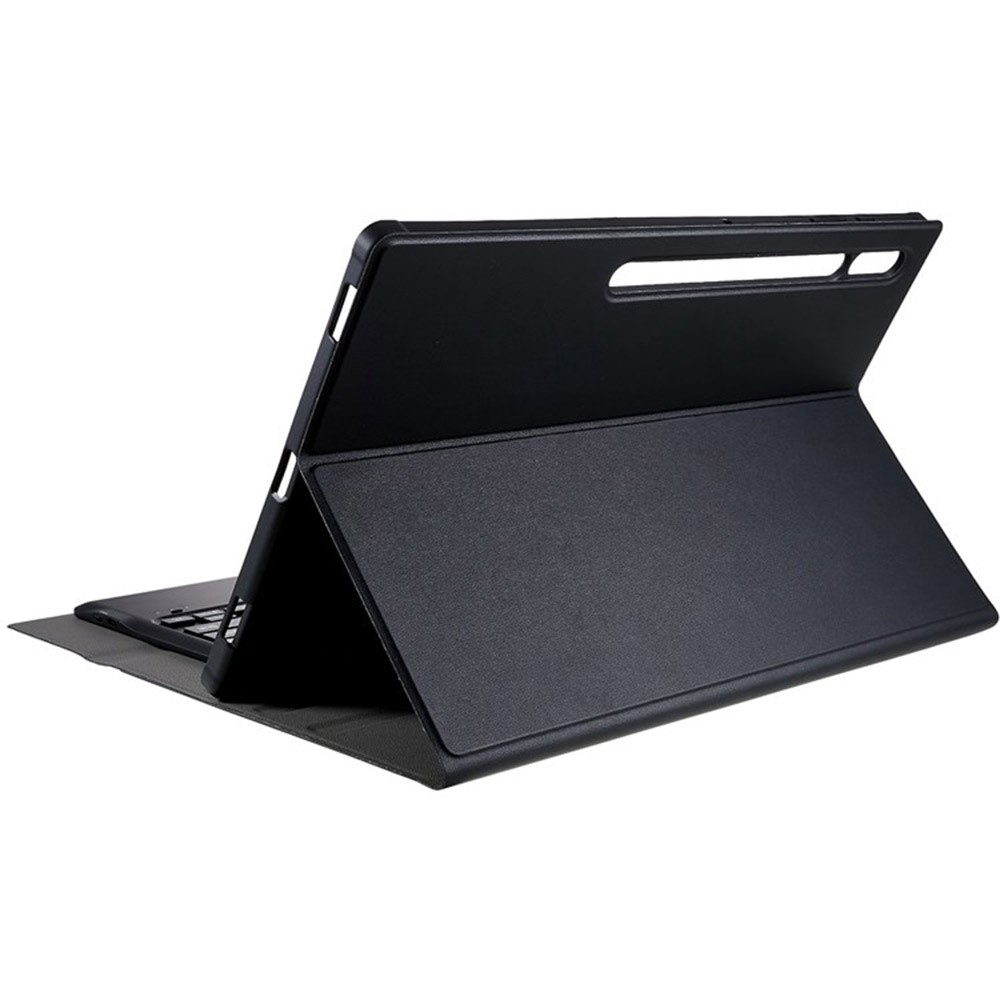 Samsung Galaxy Tab S9 Ultra Leder Tasche mit abnehmbarer Bluetooth Tastatur Keyboard   S-Pen Halterung (QWERTY) - Schwarz