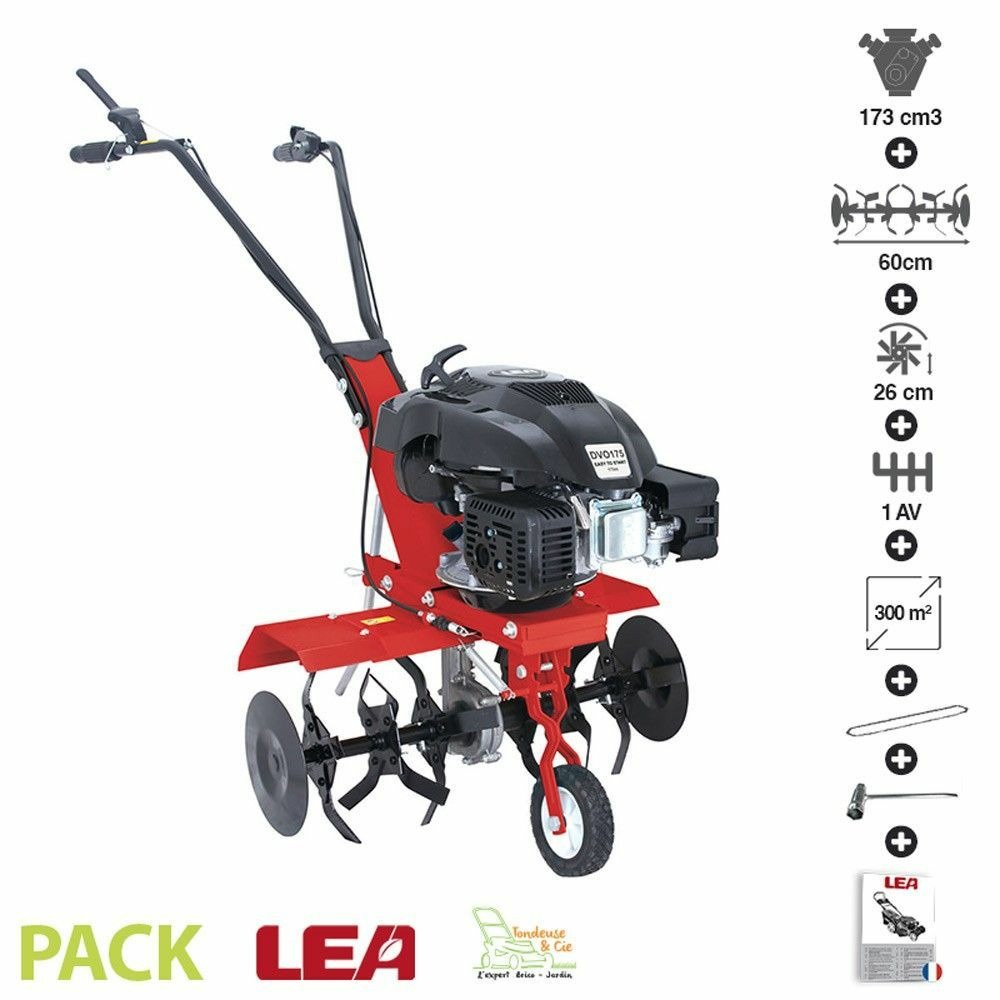 Motobineuse thermique 4 temps 5,5 cv 173 cc 6 fraises travail 60cm le41175-60w