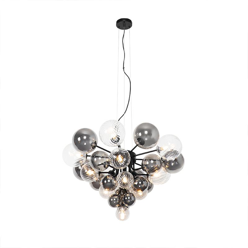 Hanglamp zwart met smoke en helder glas 13-lichts - Bonnie