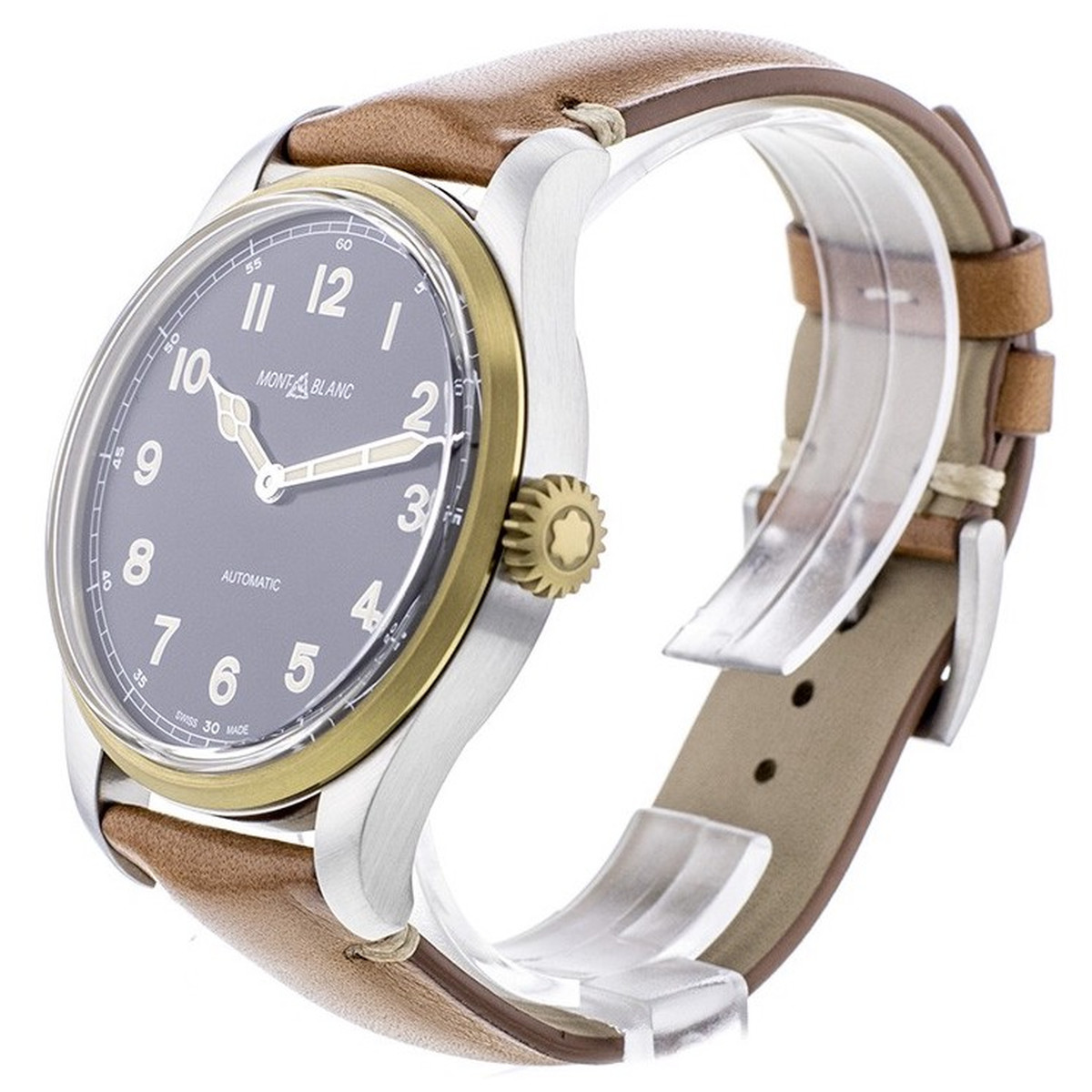 Montre d'occasion Montblanc 1858 homme automatique acier bracelet cuir marron