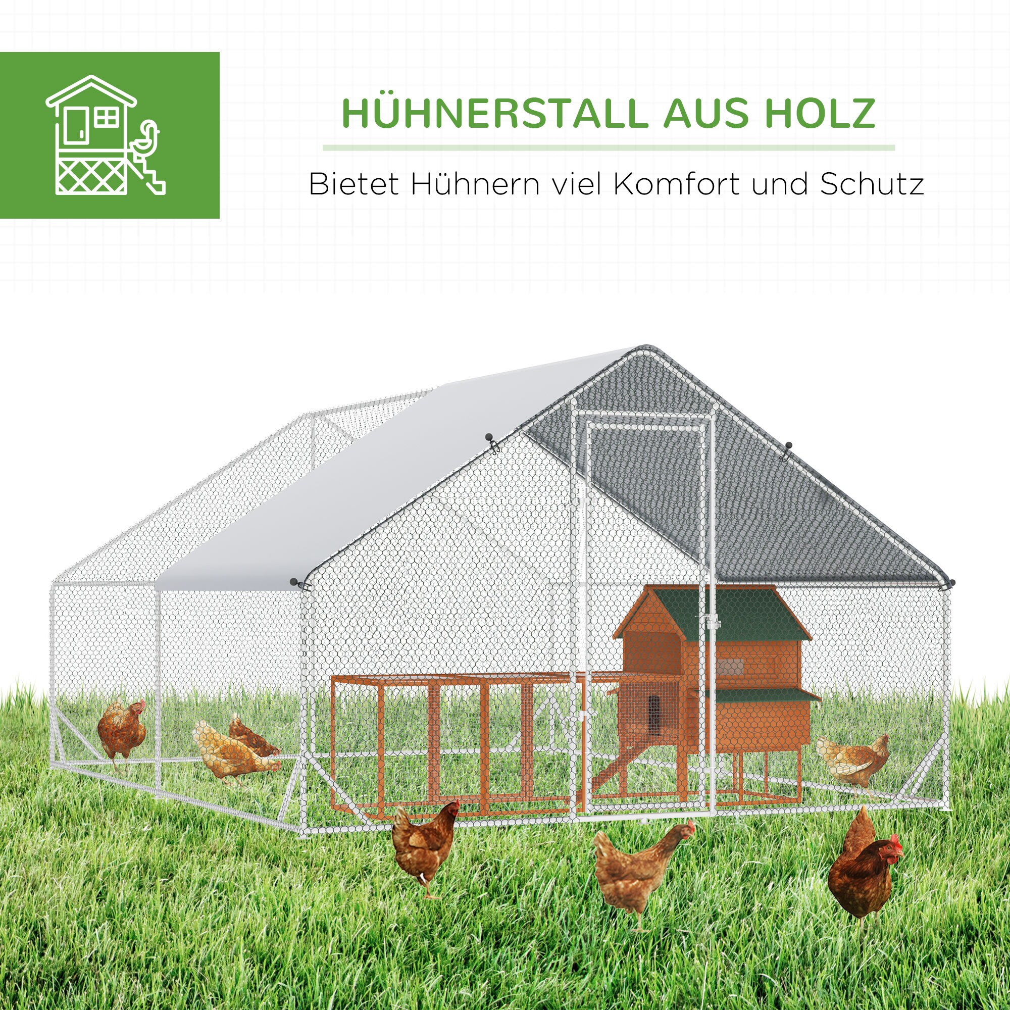 PawHut Hühnerstall mit Stahlrahmen bunt 300L x 400B x 200H cm
