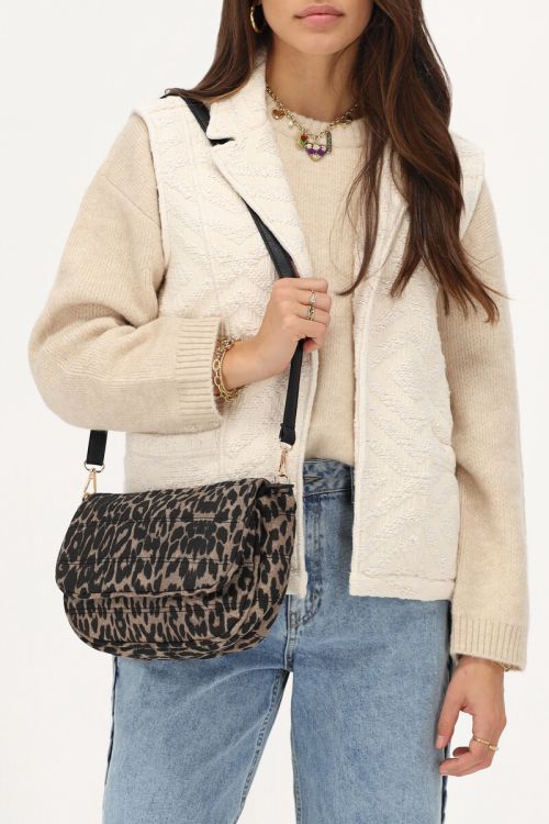 Panterprint schoudertas met twee straps