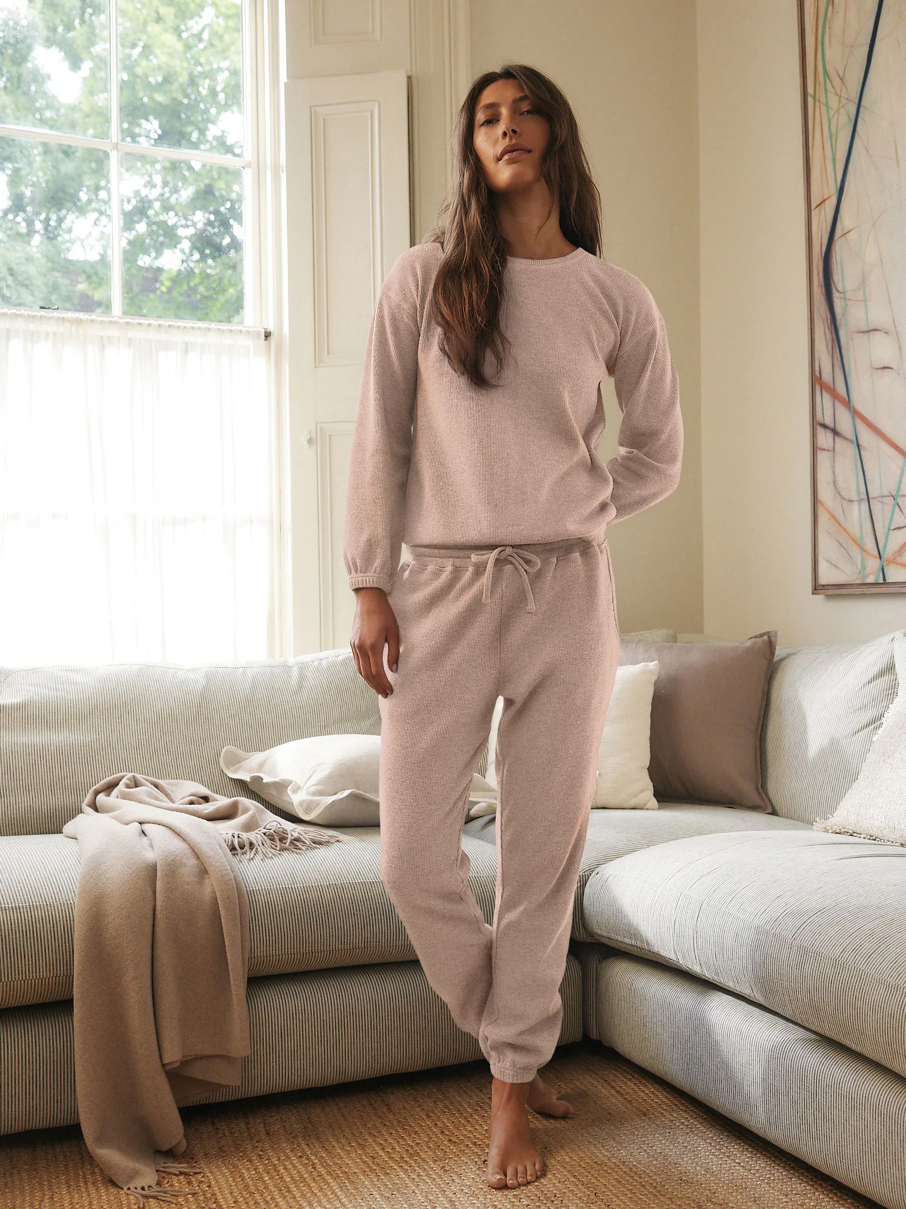 Neutraal - Gezellige pyjama met wafeldessin en lange mouwen
