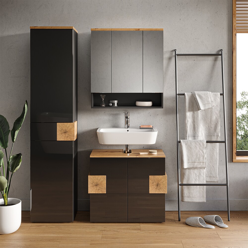 Vicco Hochschrank Badschrank Badezimmerschrank Eden 2 Türen Schublade 5 Fächer