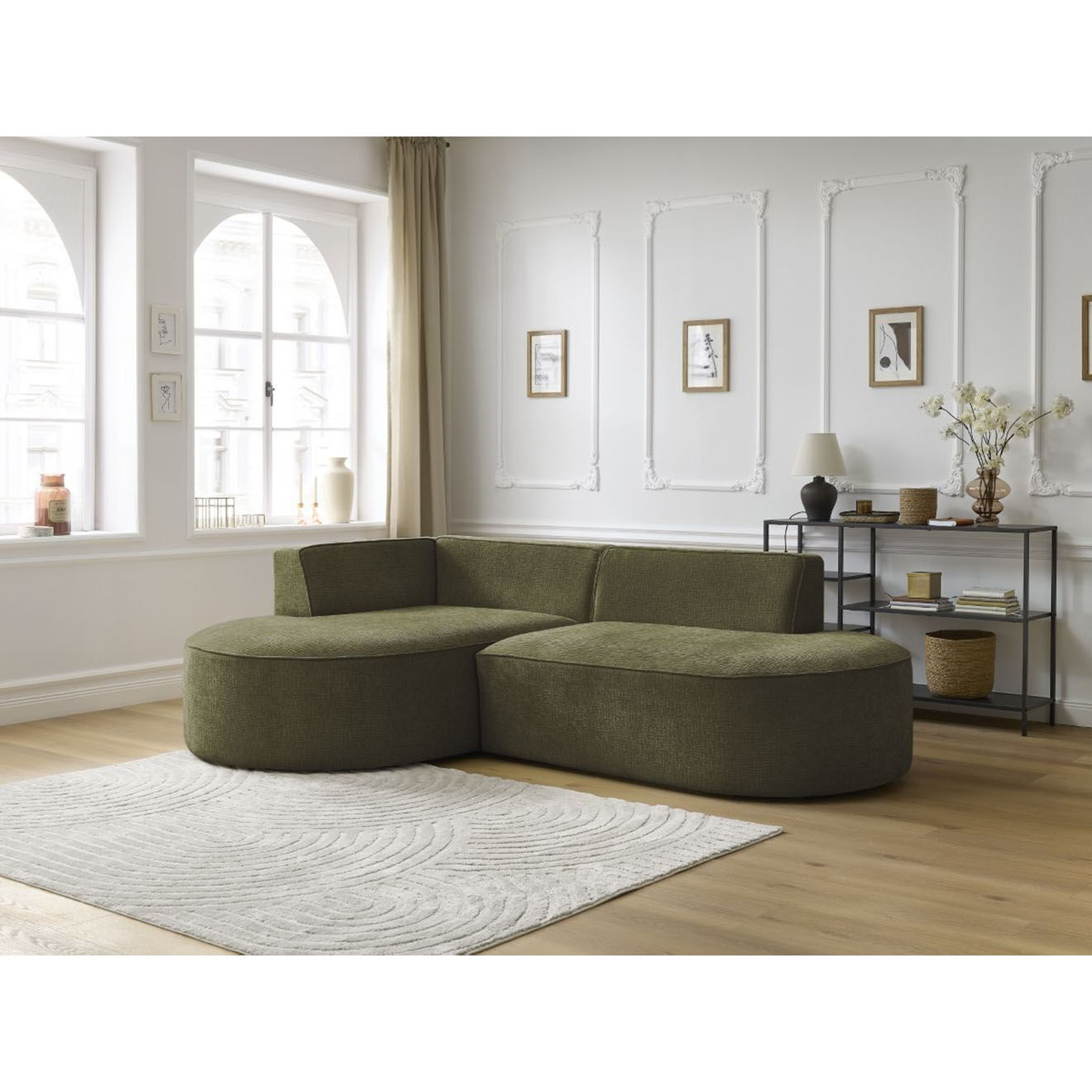 Bobochic Canapé d'angle gauche fixe 4 places Rousseau texturé vert - 250x160x72 cm