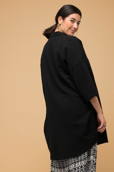Long-Musselinhemd, oversized, Hemdkragen, Halbarm