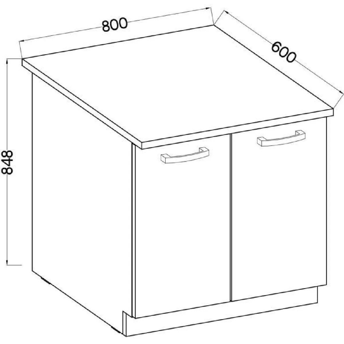 TBS Meuble Bas 2 Portes Battantes - Gris Mat