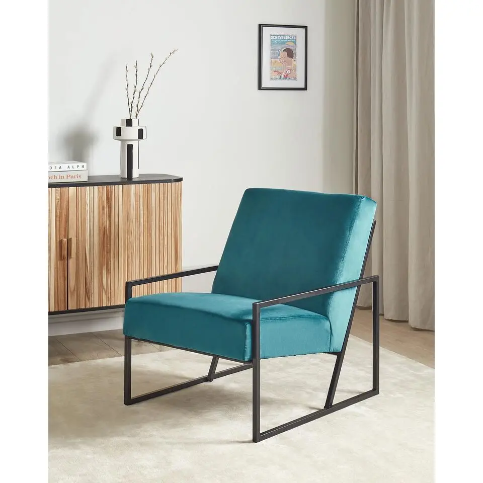 DELARY - Fauteuil - Blauwgroen - Fluweel