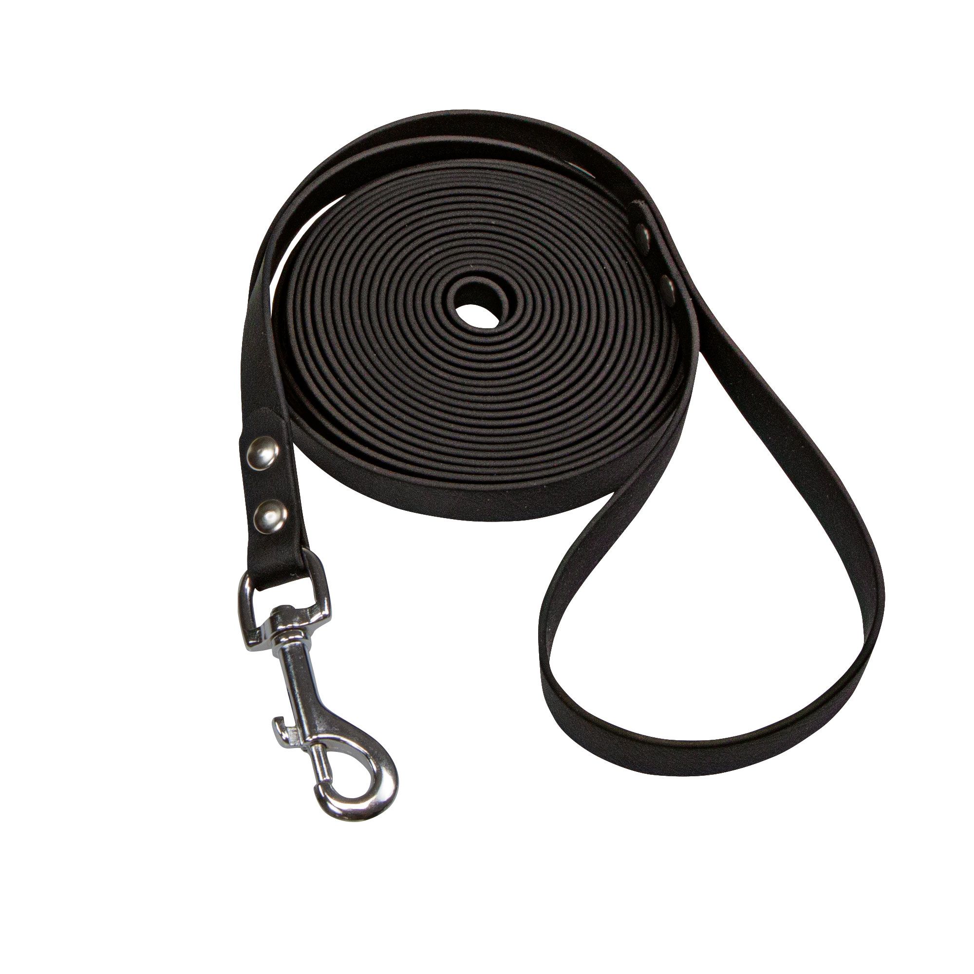 Schecker Biothane® Schleppleine Schwarz  mit Handschlaufe  5 m / 9 mm strapazierfähig