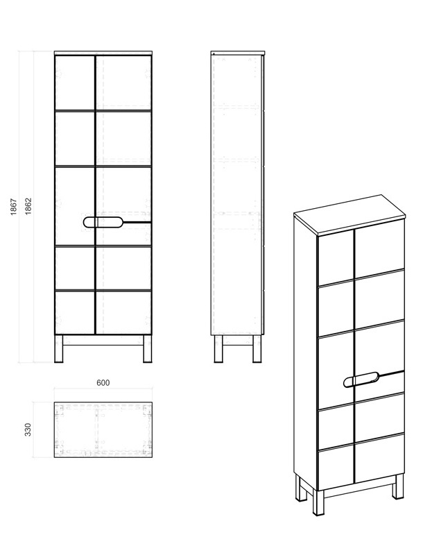 Comad Bali White 900 FSC hoge kast 187x60cm eiken/wit