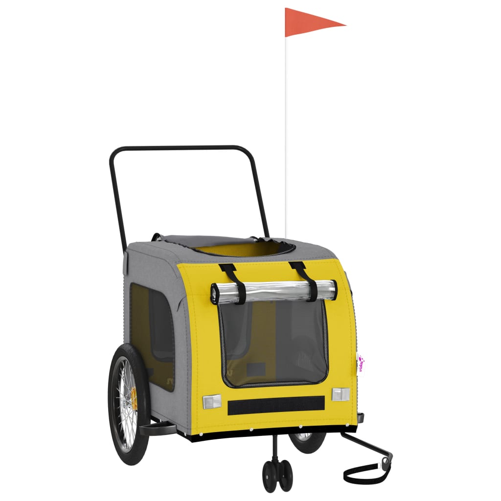 Reboque para bicicleta para cães vidaXL, ferro, tecido Oxford, amarelo, cinza