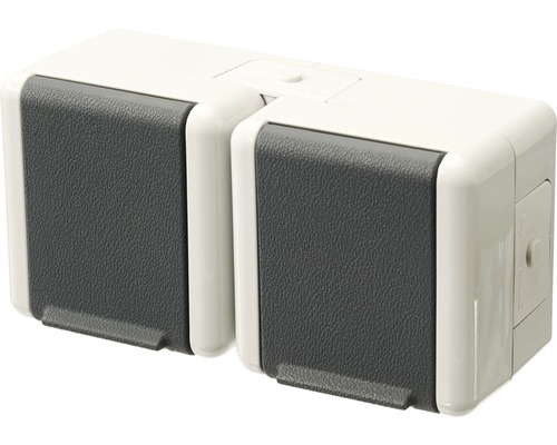 Jung 8220 W Opbouw horizontale dubbele contactdoos voor vochtige ruimtes IP44 lichtgrijs/donkergrijs WG800